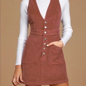 Lulus Wander My Way rusty Rose pinafore dress